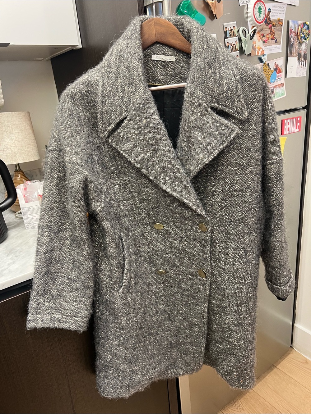 Oversized Wool-Blend Double-Breasted Coat - Gray, Parisian chic